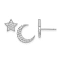 Sterling Silver Rhodium-plated CZ Star and Moon Post Earrings, 11.1 x 11 mm