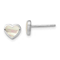 Sterling Silver Rhodium-plated Mother of Pearl Heart Post Earrings, 6.85 x 7.5 mm