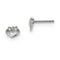 Sterling Silver Rhodium-plated Open Heart w/Bow Post Earrings, 5.6 x 6.85 mm