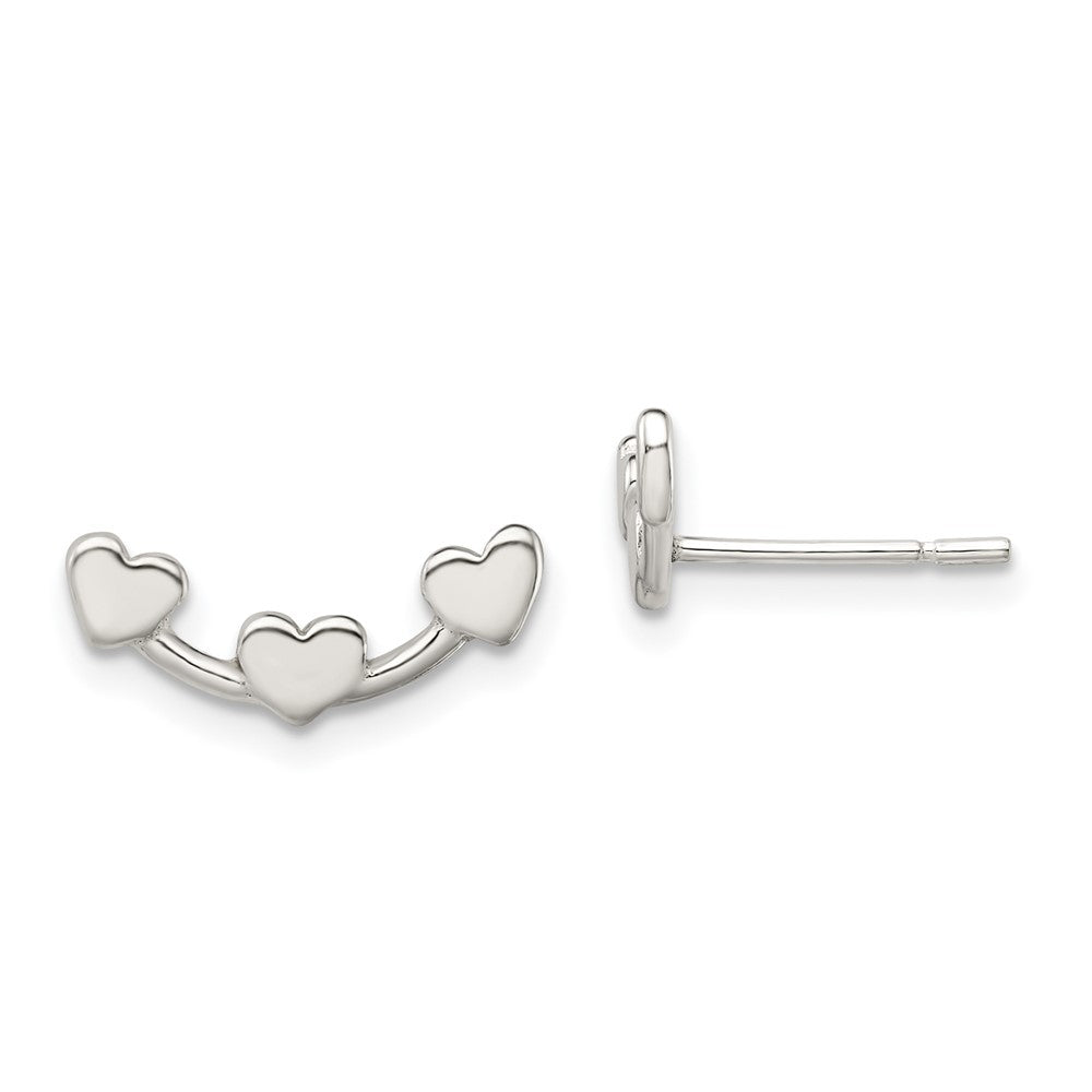 Sterling Silver Polished 3-Heart Post Earrings, 14 x 3.65 mm
