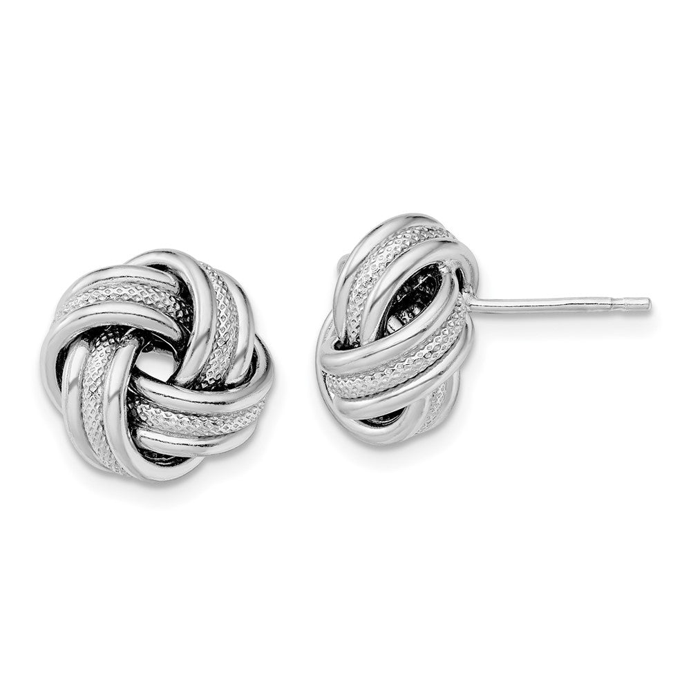 Sterling Silver Rhodium-plate Textured Polished Love Knot Earrings, 12.6 x 12.5 mm