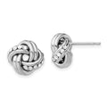 Sterling Silver Rhod. Crystal Textured Polished Love Knot Earrings, 12.15 x 11.7 mm