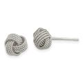 Sterling Silver Rhodium-plated Textured Love Knot Post Earrings, 7.6 x 7.6 mm