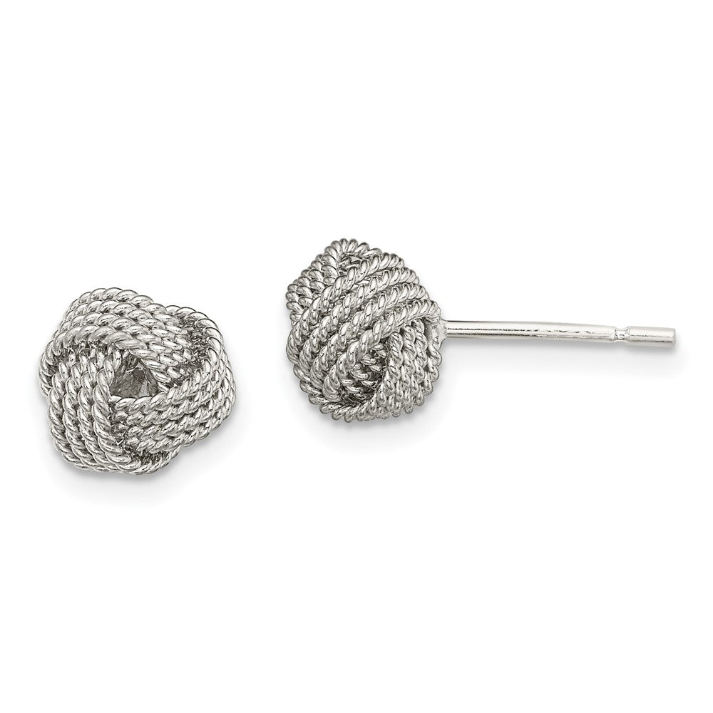 Sterling Silver Rhodium-plated Textured Love Knot Post Earrings, 7.6 x 7.6 mm