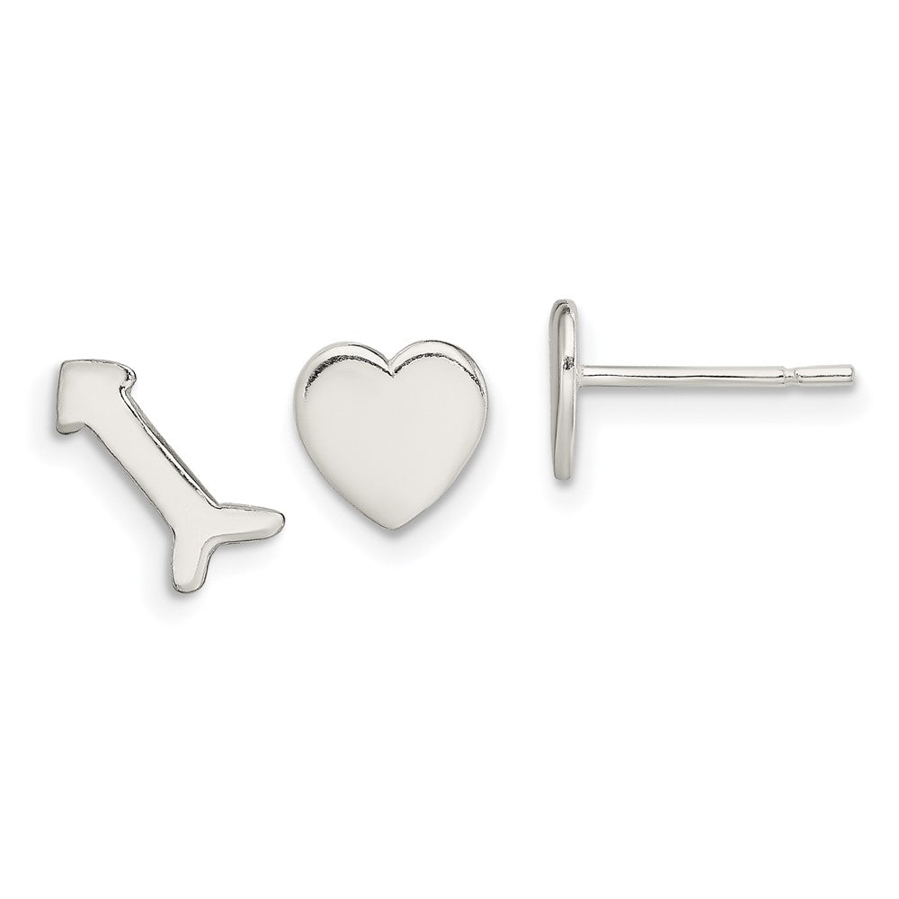 Sterling Silver Polished Left and Right Heart/Arrow Post Earrings, 7 x 6.85 mm