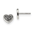 Sterling Silver Antiqued Heart Post Earrings, 8.2 x 8.8 mm