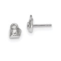 Sterling Silver Rhodium-plated Lock w/Heart and Key Post Earrings, 7.5 x 5.8 mm
