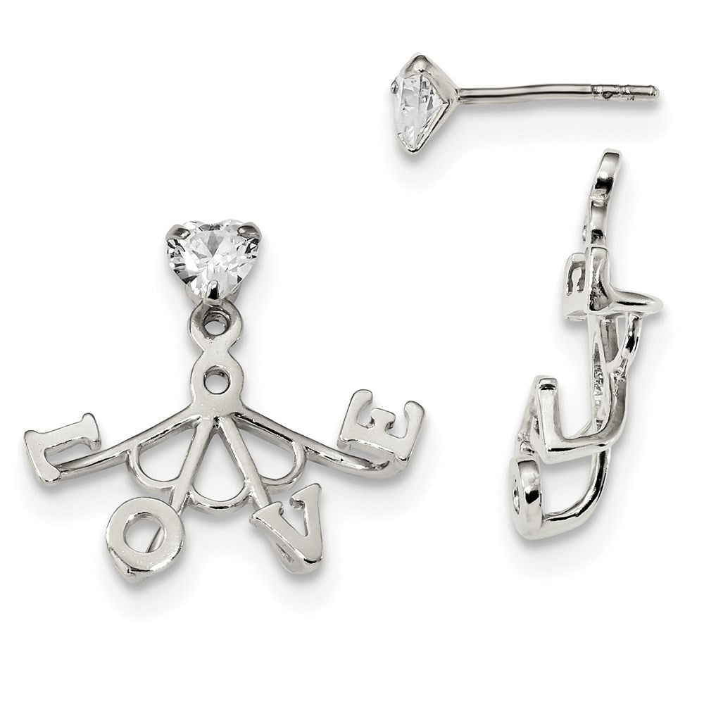 Sterling Silver CZ Removeable Front Back LOVE Earrings, 16.9 x 21.75 mm