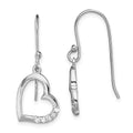 Sterling Silver Rhodium-plated CZ Heart Dangle Earrings, 26 x 12.8 mm