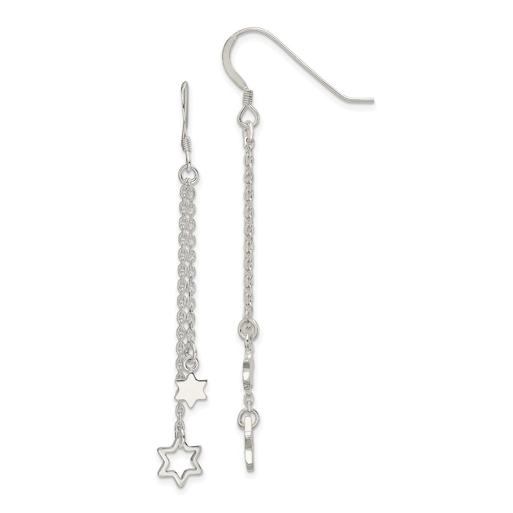 Sterling Silver Polished Star of David Chain Dangle Earrings, 59.1 x 10 mm