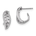 Sterling Silver Rhodium-plated CZ J-Hoop Leaf Post Earrings, 19.3 x 7.5 mm