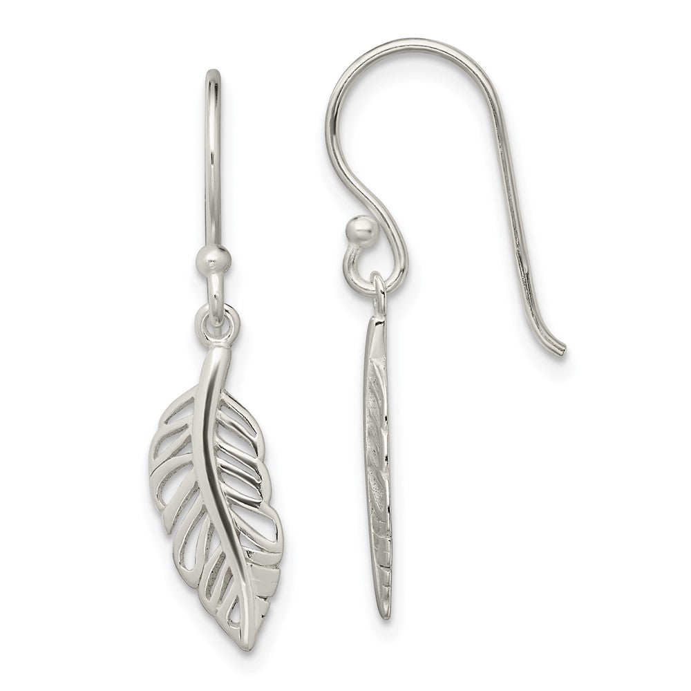 Sterling Silver Leaf Dangle Earrings, 31 x 6.7 mm