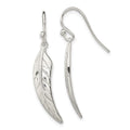 Sterling Silver Polished Leaf Dangle Shepherd Hook Earrings, 34.3 x 5.9 mm