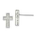 Sterling Silver Rhodium-plated CZ Cross Post Earrings, 12.8 x 8.6 mm