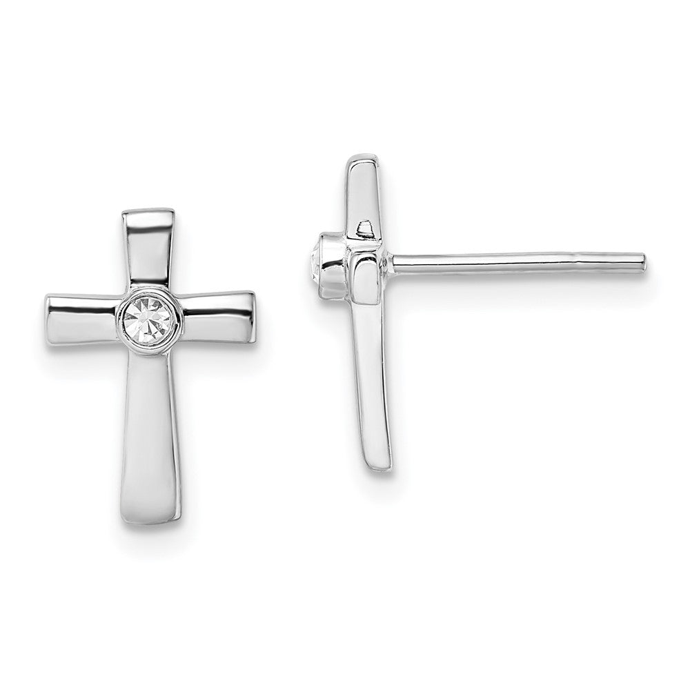 Sterling Silver Rhodium-plated Polished CZ Cross Post Earrings, 12.5 x 8.4 mm