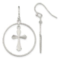 Sterling Silver Polished & Diamond-cut Cross Circle Dangle Earrings, 39 x 25.4 mm