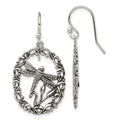 Sterling Silver Antiqued Dragonfly Dangle Shepherds Hook Earrings, 27.3 x 5.7 mm
