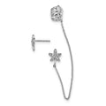 Sterling Silver Rhodium-plated CZ Leaf Cuff & Post Earrings, 102 x 9.6 mm