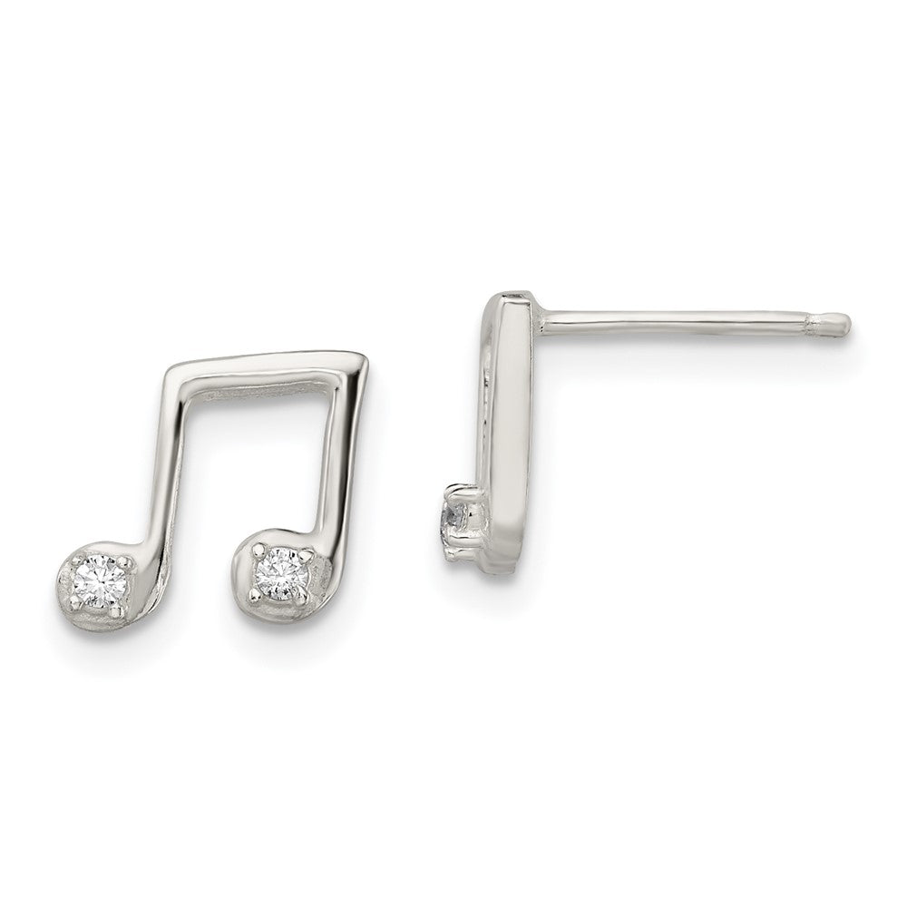 Sterling Silver Polished CZ Musical Notes Post Earrings, 8.2 x 8.4 mm