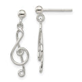 Sterling Silver Polished Treble Clef Post Dangle Earrings, 24.3 x 6.5 mm
