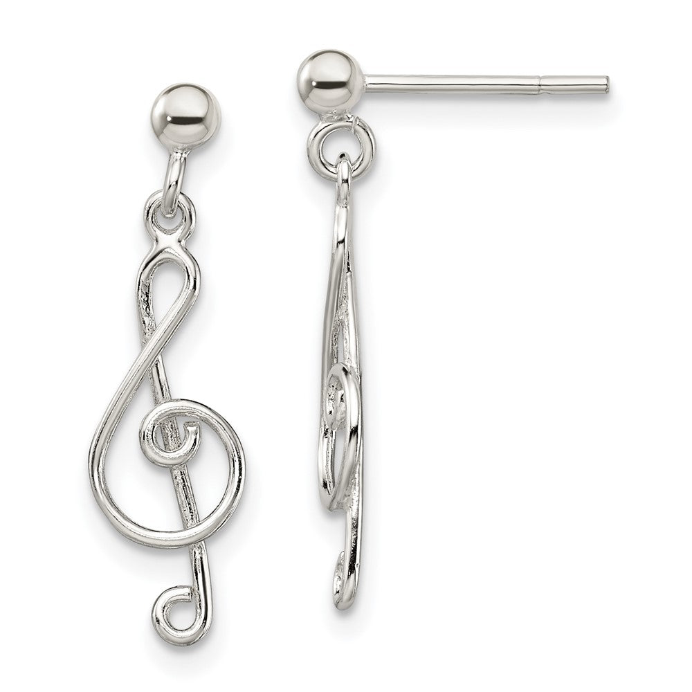Sterling Silver Polished Treble Clef Post Dangle Earrings, 24.3 x 6.5 mm