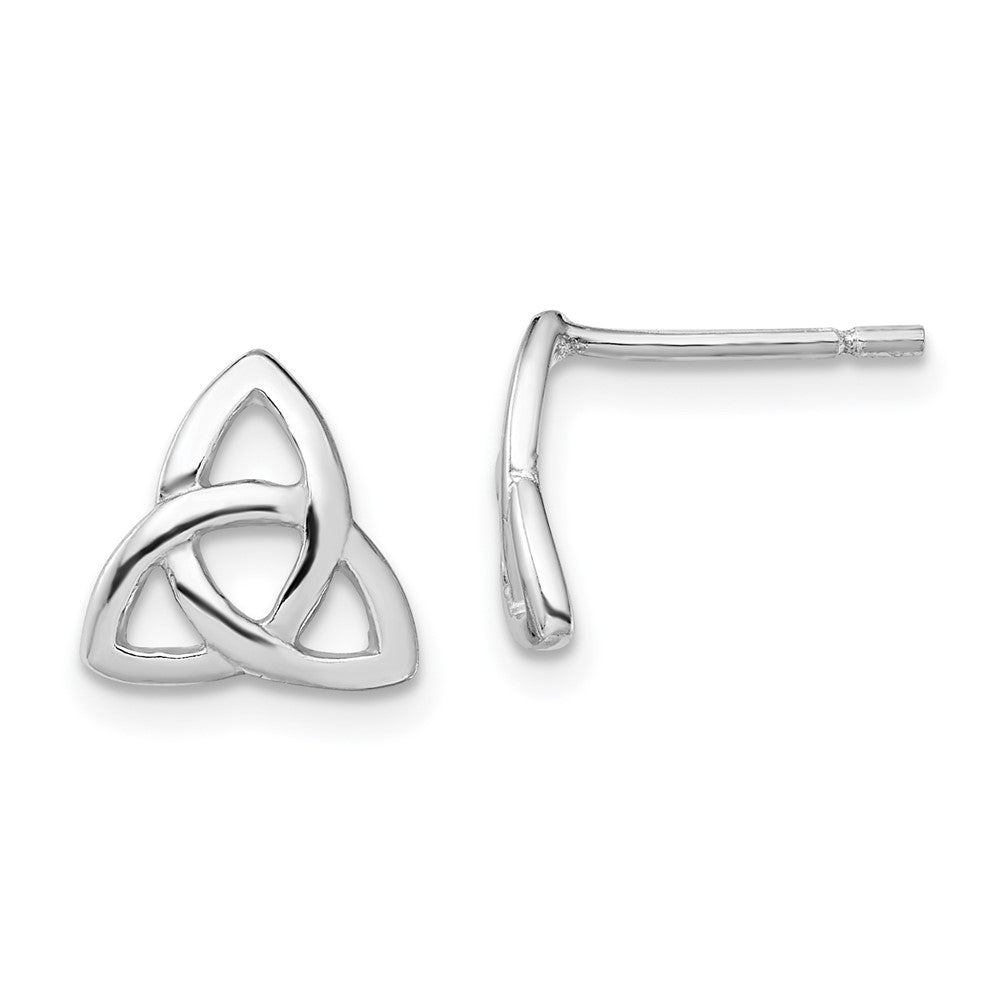 Sterling Silver Rhodium-plated Polished Celtic Knot Post Earrings, 9.6 x 9.7 mm