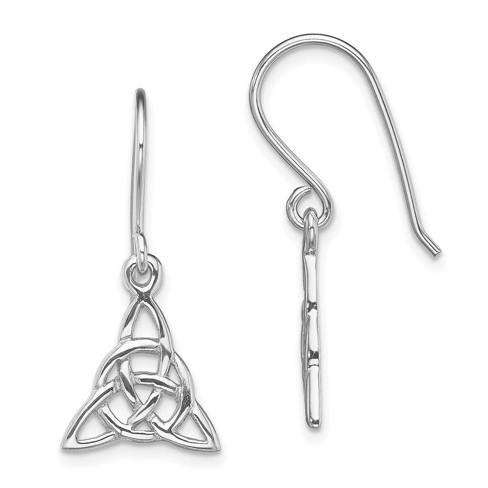 Sterling Silver Rhodium-plated Polished Trinity Knot Dangle Earrings, 26.5 x 12.3 mm