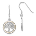 Sterling Silver Rhodium-plated White MOP Tree of Life Earrings, 37.03 x 16.8 mm