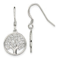 Sterling Silver Rhod-pltd CZ Tree of Life Dangle Shepherd Hook Earrings, 27.34 x 13.8 mm