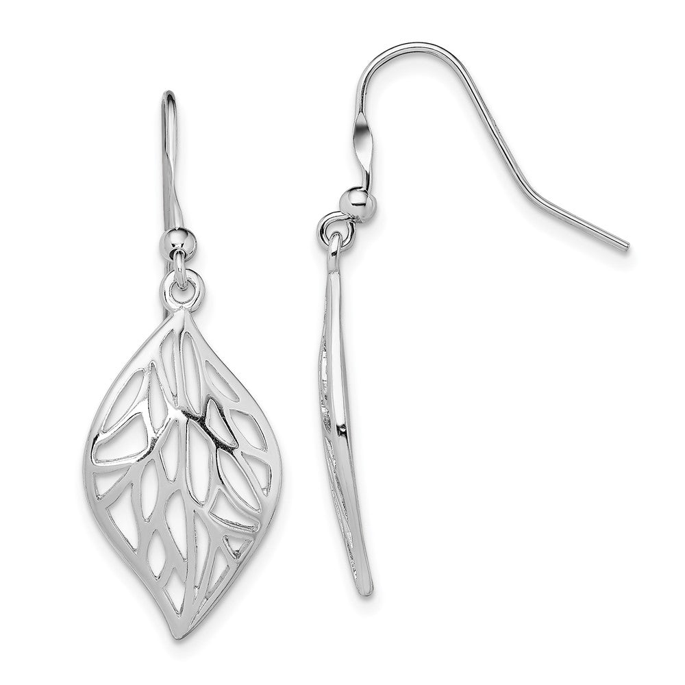 Sterling Silver Rhodium-plated Leaf Polished Dangle Earrings, 33.78 x 13.3 mm