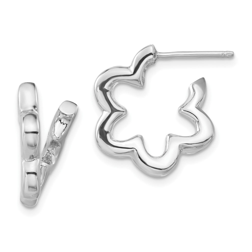 Sterling Silver Rhodium-plated Flower Post Hoop Earrings, 17.8 x 18 mm