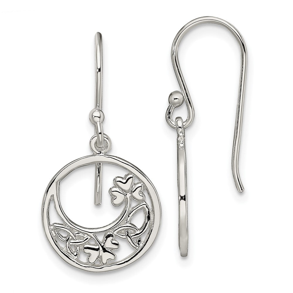 Sterling Silver Rhodium-plated Circle Clover/Celtic Knot Dangle Earrings, 26.15 x 13.1 mm