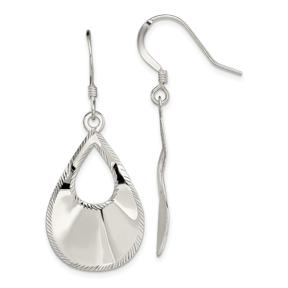 Sterling Silver Polished & Laser-cut Teardrop Dangle Earrings, 41.8 x 16.75 mm