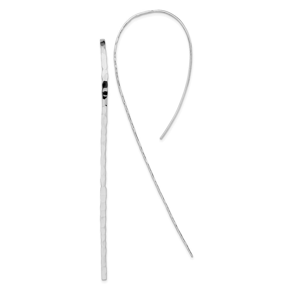 Sterling Silver Rhodium-plated Polished Textured Threader Earrings, 90.3 x 1.93 mm