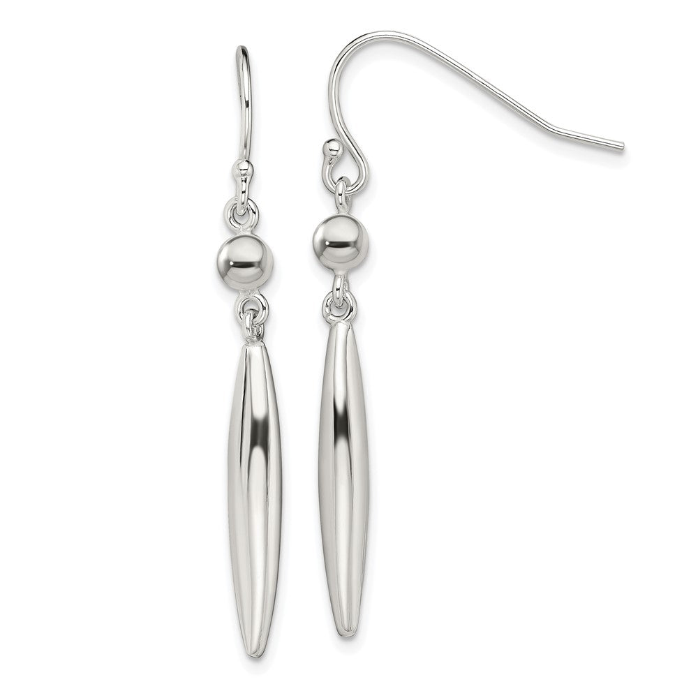 Sterling Silver Polished Bead & Elongated Oval Dangle Earrings, 41.11 x 4 mm