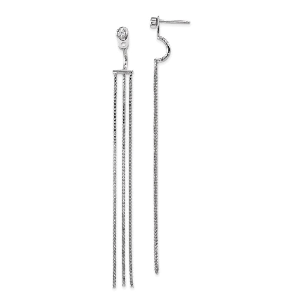 Sterling Silver Rhodium-plated CZ Front & Back Dangle Chain Post Earrings, 78.4 x 6.2 mm
