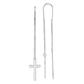 Sterling Silver Rhodium-plated Polished Latin Cross Threader Earrings, 65.22 x 10.64 mm