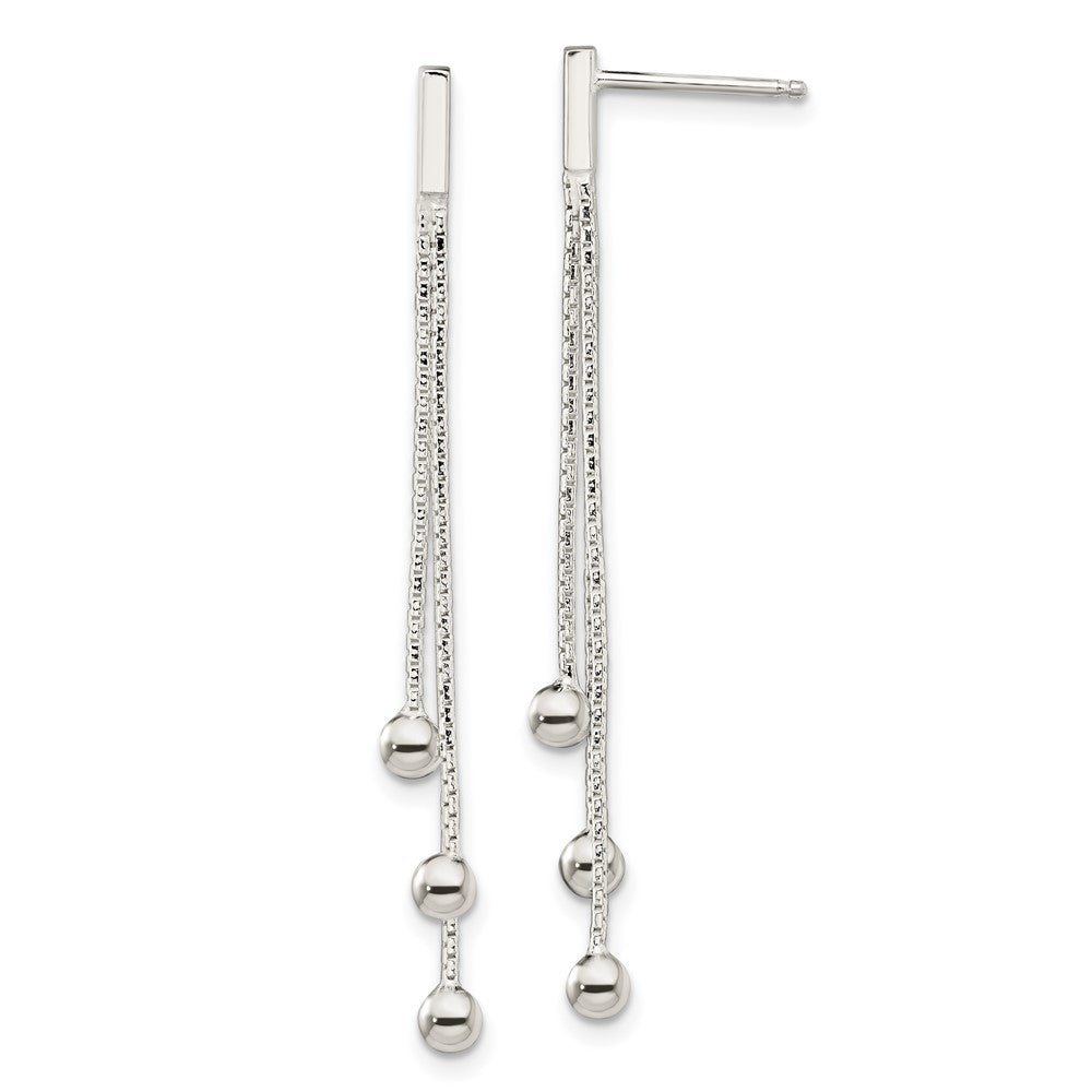 Sterling Silver Polished 3-Strand Chain & Beaded Post Dangle Earrings, 44.39 x 1.55 mm