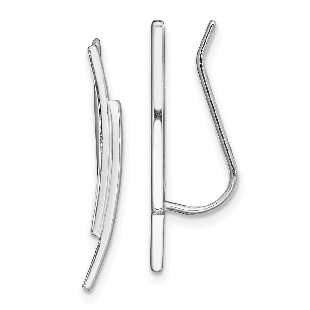 Sterling Silver Rhod-plated Polished Double Curved Bar Ear Climber Earrings, 23.44 x 2.23 mm