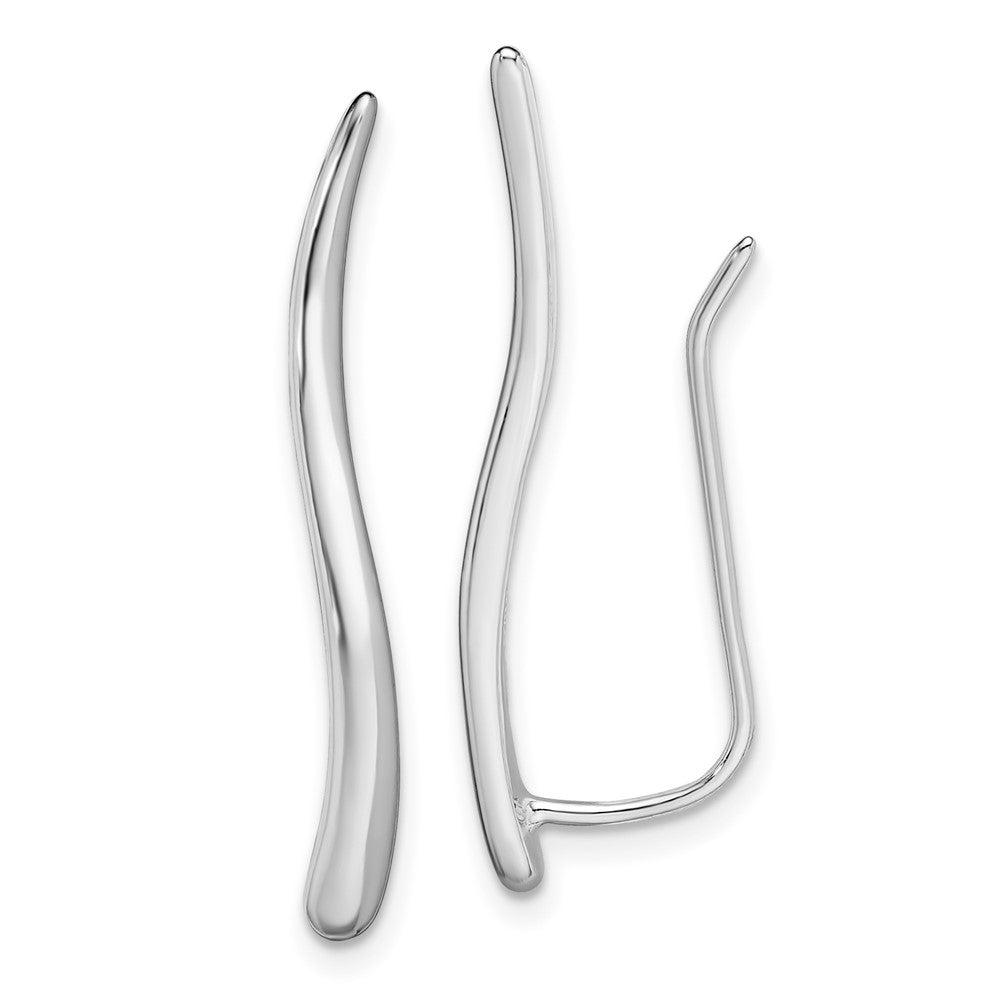 Sterling Silver Rhodium-plated Polished Curved Line Ear Climber Earrings, 26.45 x 2.71 mm