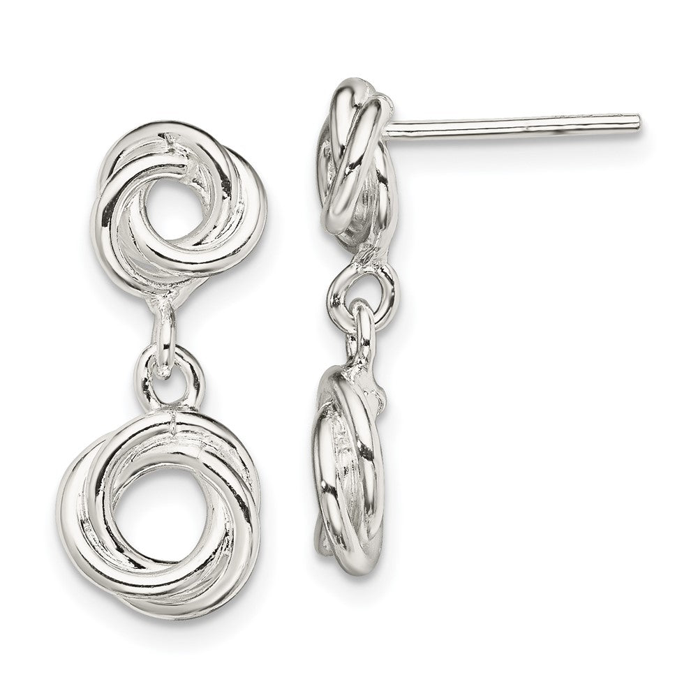 Sterling Silver Rhodium-plated Knot Polished Dangle Earrings, 22 x 8.7 mm