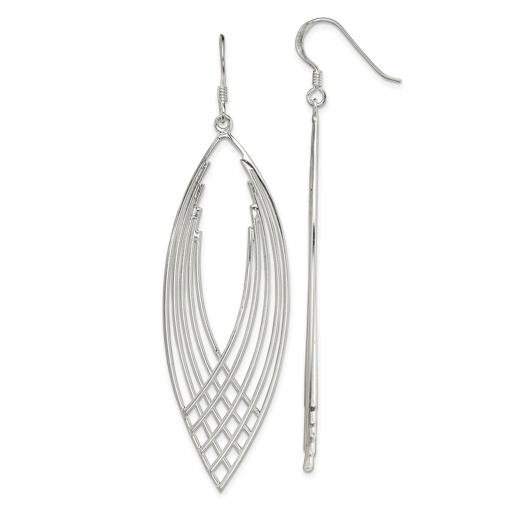 Sterling Silver Polished Fancy Dangle Shepherd Hook Earrings, 62 x 20 mm