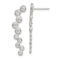 Sterling Silver Rhod-plated Polished Bezel CZ Post Ear Climber Earrings, 33 x 12 mm