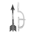 Sterling Silver Rhodium-plated Polished Black CZ Arrow Hinged Post Earrings, 38 x 10 mm