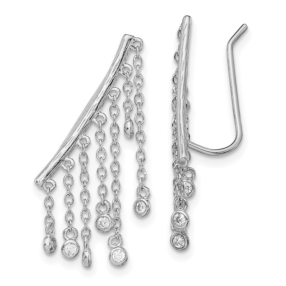 Sterling Silver Rhodium-plated Polished Fancy CZ Dangle Ear Climber Earring, 25 x 23 mm
