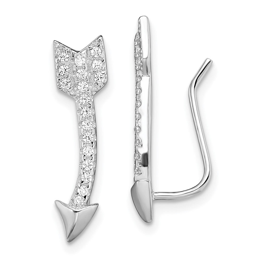 Sterling Silver Rhodium-plated Polished CZ Arrow Ear Climber Earrings, 5 x 21 mm