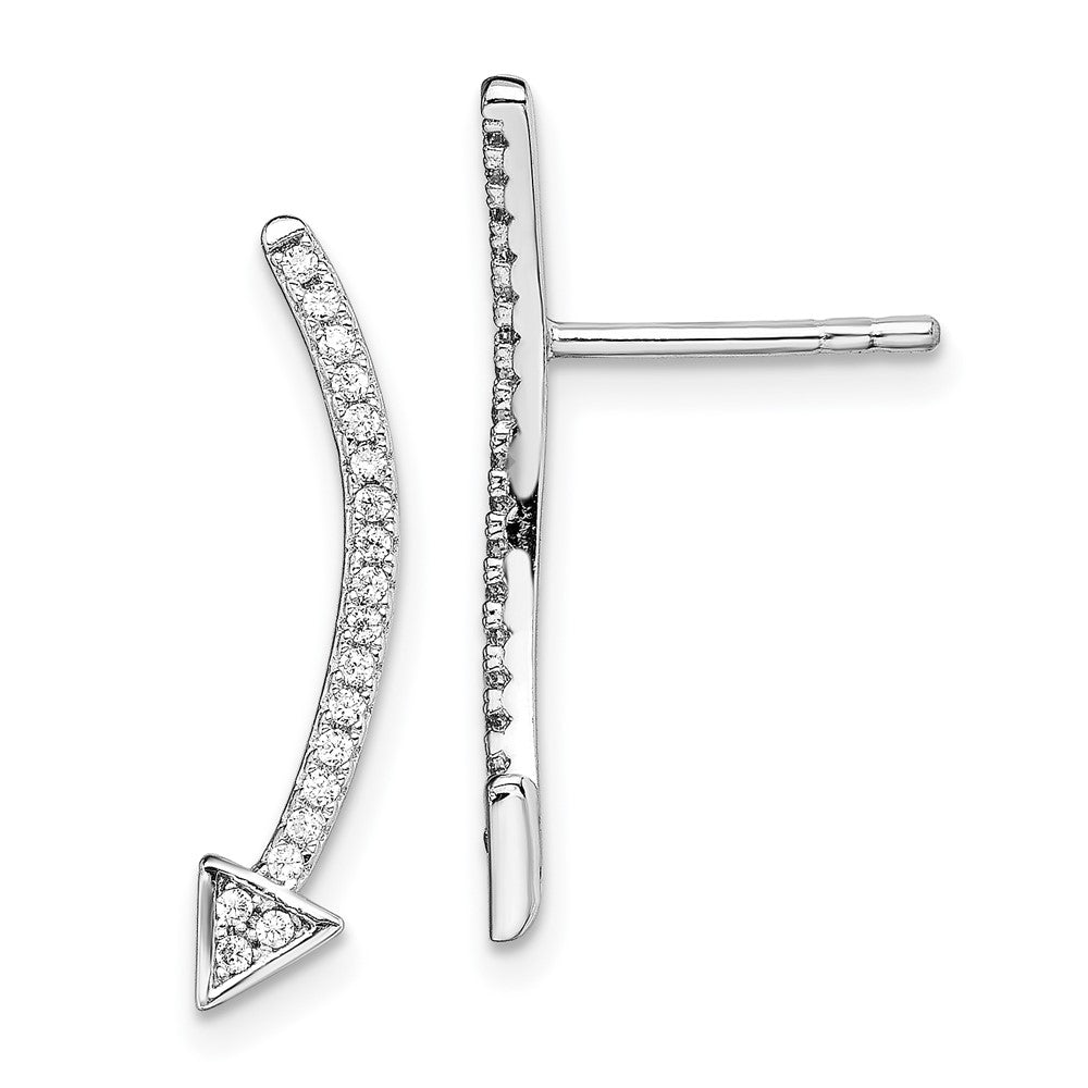 Sterling Silver Rhodium-plated Polished CZ Arrow Ear Climber Post Earrings, 4 x 22 mm