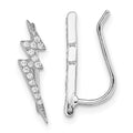 Sterling Silver Rhodium-plated Polished CZ Lightning Bolt Ear Climber Earri, 11 x 5 mm