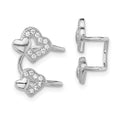 Sterling Silver Rhodium-plated Polished CZ Hearts Left Cuff Earring, 15 x 10 mm