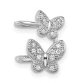 Sterling Silver Rhodium-plated CZ Double Butterfly Right Cuff Earring, 15 x 11 mm